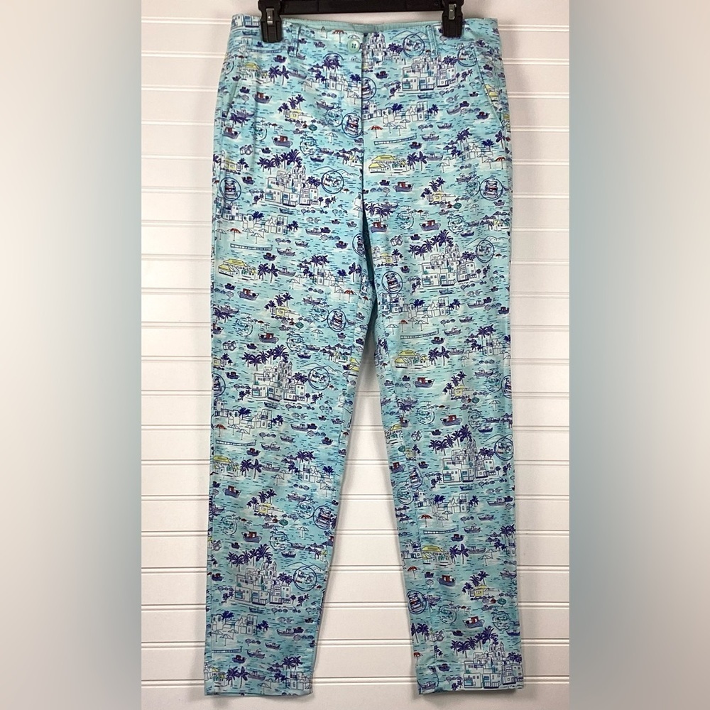Talbots 12 The Weekend Chino Pants Blue Aqua Flat Front  Vacation Tropical